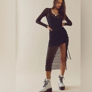 NWOT Free People Sabina Midi Dress - black sheer lace size Small